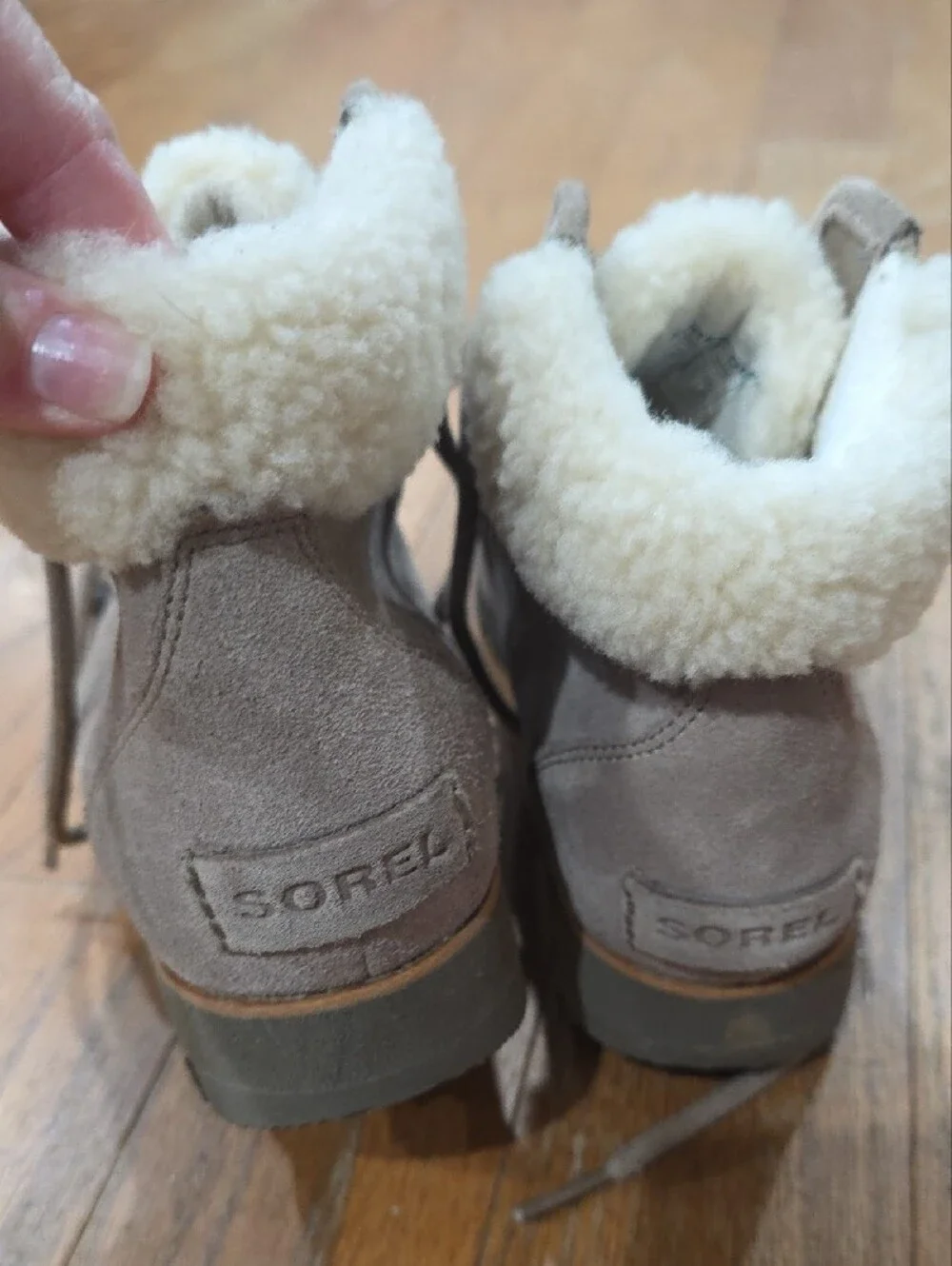 Sorel Taupe Suede Shearling Lace-Up Winter Boots